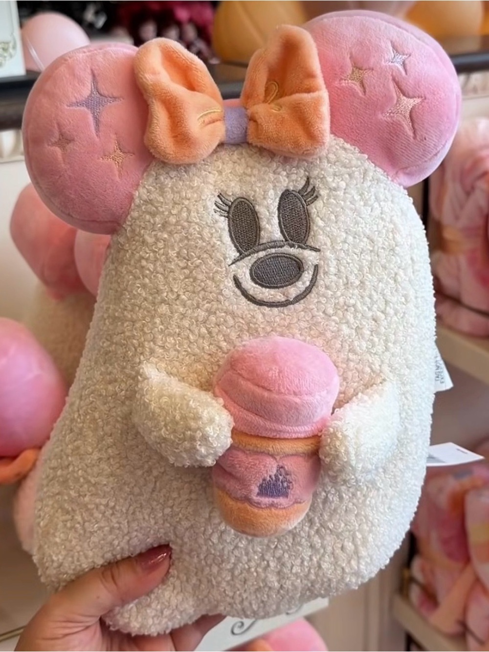 Disney Parks 2026 Halloween Pastel Cutie Minnie Ghost With Coffee Pillow
